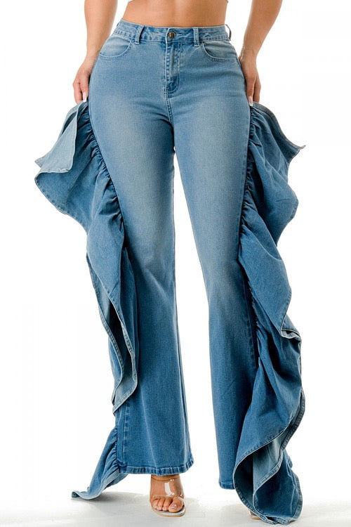 Super Stretch Denim Ruffle jeans